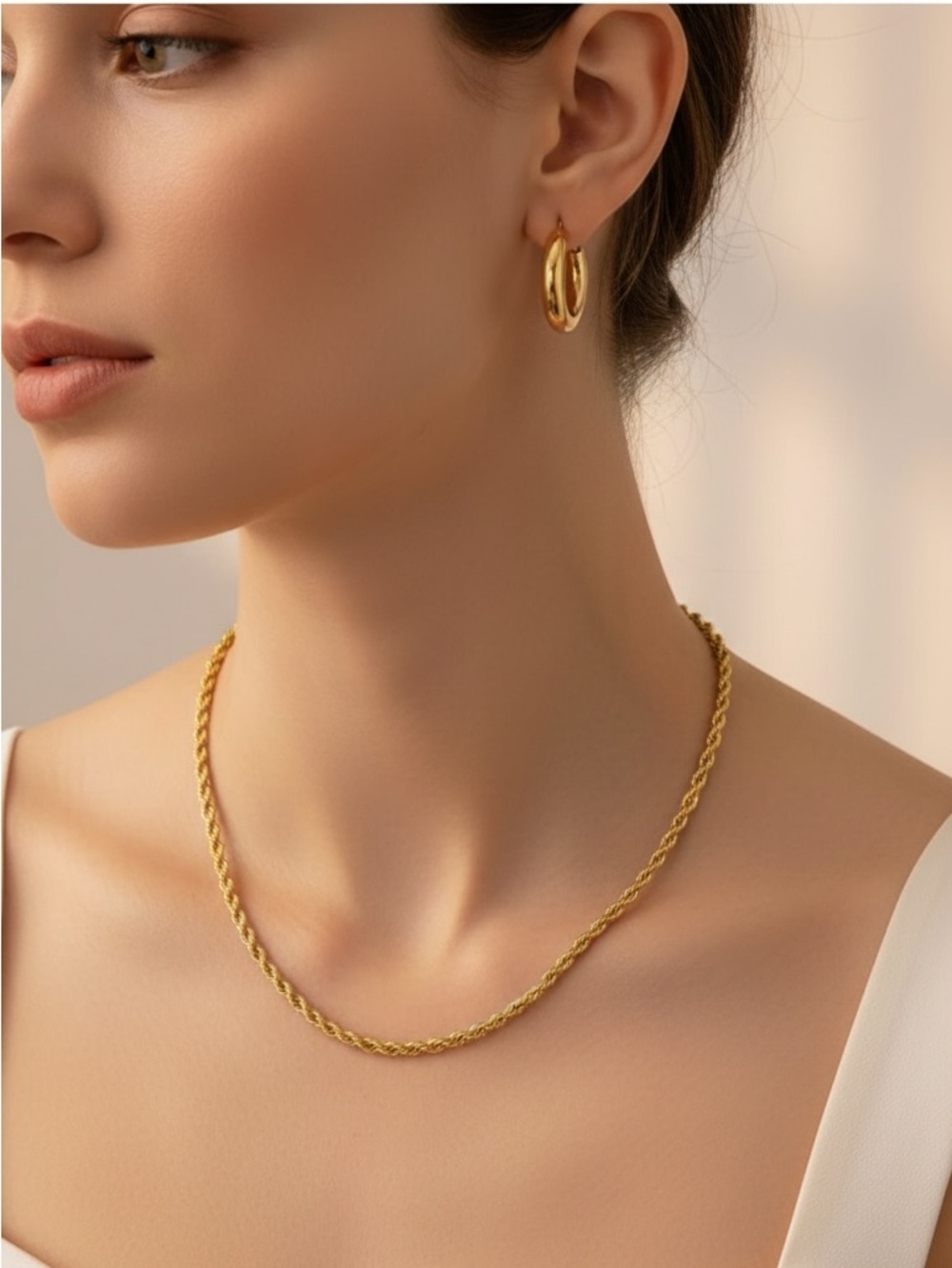 Classic 18k Gold Plated Twisted Rope Chain Necklace for Women.